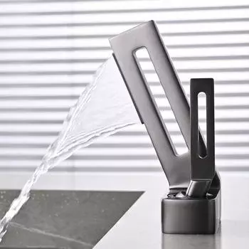 Tuqiu смеситель для ванной комнаты латунный серый смеситель для раковины для ванной комнаты смеситель для холодной и горячей воды водопадный смеситель для раковины монтируемый на бортике черный и золотой кран белый