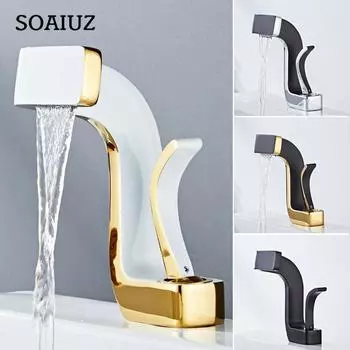 Tuqiu Смеситель для ванной комнаты, латунный, золотой, белый, смеситель для раковины в ванной, смеситель для холодной и воды, смеситель для раковины, монтируемый на палубе