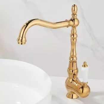 Tuqiu Tall Torneiras Смеситель для ванной комнаты Золотой Смеситель для раковины Смеситель с одной ручкой и отверстием для раковины Смеситель для горячей и холодной воды Кран