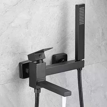 Tuqiu Ванна Душевой гарнитур Настенный черный вращающийся смеситель для ванны, смеситель для биде для ванной комнаты Смеситель для ванны и душа из латуни чёрный