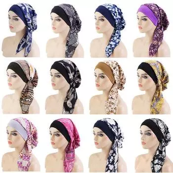 Тюрбан из меха, ночная шапка, женская повязка с широкими полями, эластичный этнический принт 36*26cm