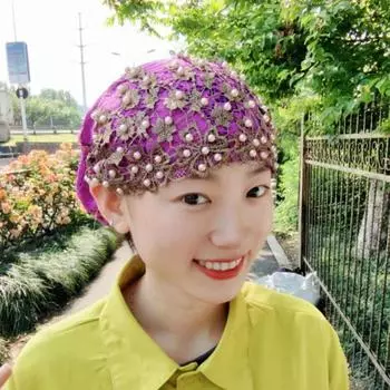 Тюрбан с вышивкой 7 цветов Индийские шапочки Женские хиджабы Мусульманский тюрбан Женский фиолетовый