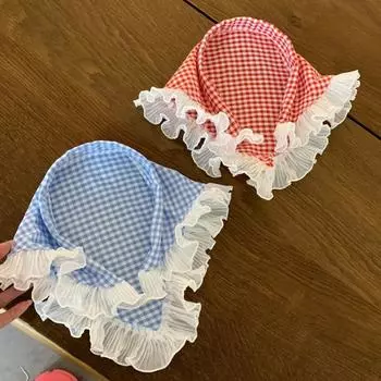 Turban Triangle Bandana Plaid Blue Triangle Scarf Sweet Lace Hair Scarf Girls красный