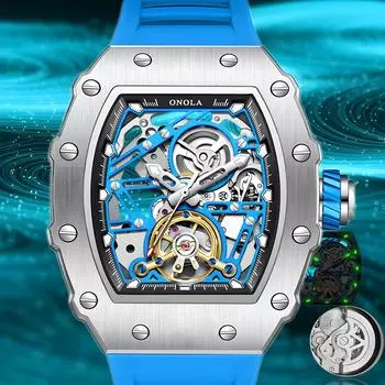 Турбийон, выдолбленные полностью автоматические механические часы, мужские водонепроницаемые, светящиеся, скелетонированные, высокоэнергетические модные часы, праздничный подарок оранжевый