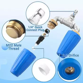 Турбо-насадка для мойки высокого давления, двойная турбо-насадка, вращающаяся на 360 градусов, с 14-дюймовым быстроразъемным разъемом 2.0 0 синий