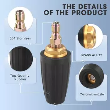 Турбонасадка для мойки высокого давления Турбонасадка для мойки высокого давления, вращающаяся насадка и 7 наконечников, быстроразъемное соединение 1/4 дюйма, 4000 фунтов на кв. дюйм чёрный