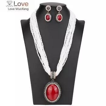 Турция Женщины Длинные Бусины Кисточки Ожерелье Серьги Золотой Цвет Натуральный Камень Подвеска Шарм Комбинированное Ожерелье Богемия Этнические Украшения