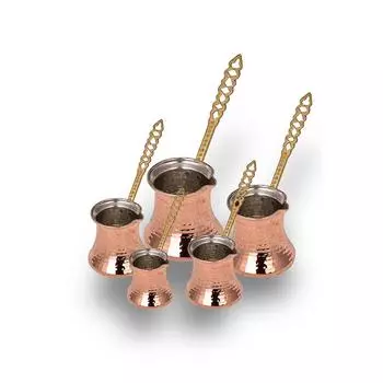 Турецкая кофеварка большая, набор Kervan из 5 турецких кофейников, дешевый кофейник ручной работы, медный кофейник, традиционный медный кофейник