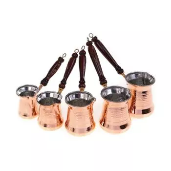 Турецкая кофеварка Sultan, набор из 5 турецких кофейников с деревянной ручкой, медный кофейник, традиционный медный кофейник, винтажный кофейный набор