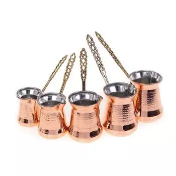 Турецкая кофеварка Sultan, набор из 5 турецких кофейников с латунной ручкой, медный кофейник, традиционный медный кофейник, винтажный кофейный набор