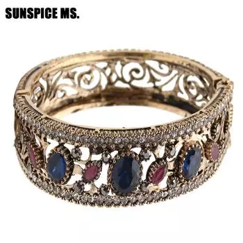 Турецкие браслеты с цветами античного золотого цвета синий