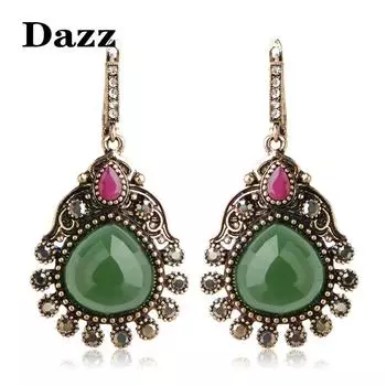 Турецкие серьги, винтажные длинные серьги Max, серьги принцессы с крючками из смолы, женские серьги-капли 5.5cm by 2.8cm зелёный