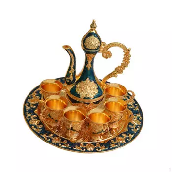 Турецкий чайник с набором чашек для кофе, для домашних посиделок синий