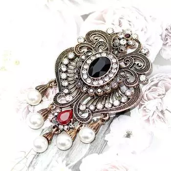 Турецкий цветок, брошь из бисера, старое золото, винтажные украшения, броши с имитацией жемчуга, свадебный подарок синий