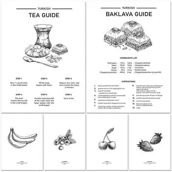 Турецкий кофе, художественный принт, плакат с яблоком, бананом, манго, фруктами и принтом, украшение, карандашный набросок фруктов для кухни, настенная живопись, без рамки 21*30cm