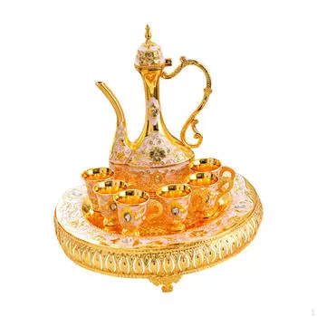 Турецкий кофейник и коллекция чашек для домашнего использования, чайный сервиз, празднование gold white