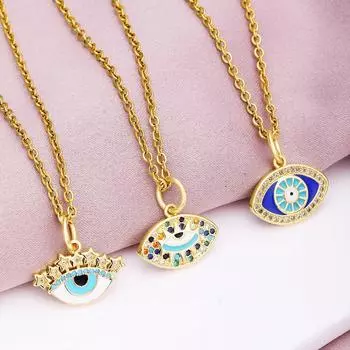 Турецкое ожерелье Lucky Evil Eye CZ, женское 5 стилей, голубые глаза, женское очарование, модное эмалированное ожерелье из нержавеющей стали, ювелирные изделия C Style45cm