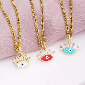 Турецкое ожерелье Lucky Evil Eye, женское 5 стилей, CZ Eyes, женский шарм, модная эмалированная цепочка из нержавеющей стали, ожерелье, ювелирное изделие, подарок Blue color45cm