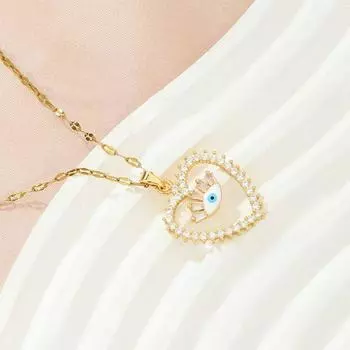 Турецкое ожерелье с дурным глазом и дьявольским глазом в форме сердца для женщин, ожерелье с голубым глазом, подарок золотистый
