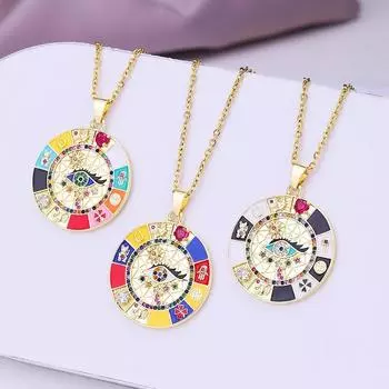 Турецкое ожерелье «Счастливый сглаз» для мужчин и женщин золотого цвета, эмаль, капельное масло, подвеска с цирконием, модная цепочка из нержавеющей стали, ожерелье, ювелирные изделия A45cm