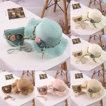 Туристическая шляпа от солнца для девочек 2–8 лет, детская шляпа от солнца с цветочным принтом и комплект сумки розовый