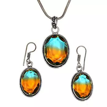 Турмалиновый комплект из драгоценных камней, подарок на свадьбу, двухцветный кулон, серьги, кольцо