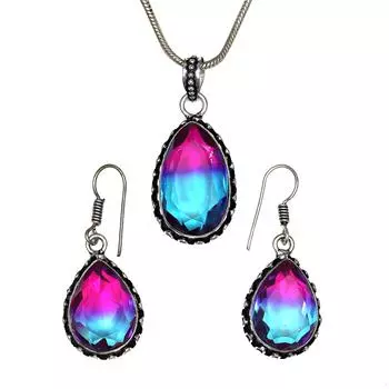 Турмалиновый комплект из драгоценных камней, подарок на свадьбу, двухцветный кулон, серьги, кольцо