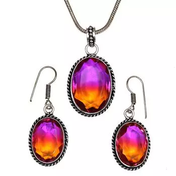 Турмалиновый комплект из драгоценных камней, подарок на свадьбу, двухцветный кулон, серьги, кольцо