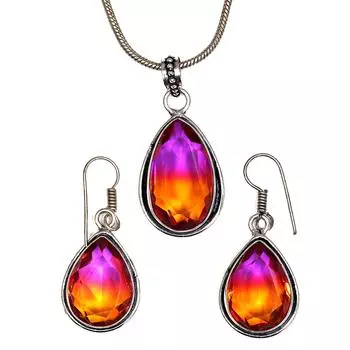 Турмалиновый комплект из драгоценных камней, подарок на свадьбу, двухцветный кулон, серьги, кольцо