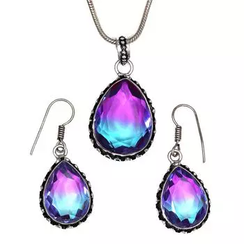 Турмалиновый комплект из драгоценных камней, подарок на свадьбу, двухцветный кулон, серьги, кольцо