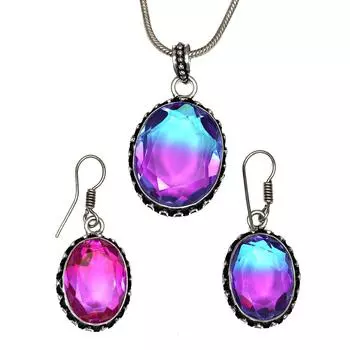 Турмалиновый комплект из драгоценных камней, подарок на свадьбу, двухцветный кулон, серьги, кольцо