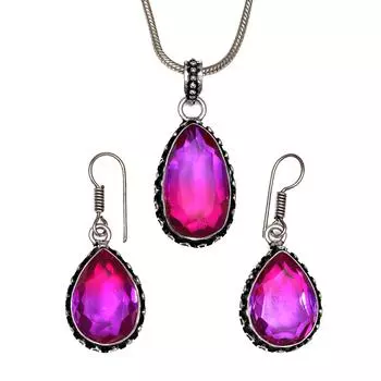 Турмалиновый комплект из драгоценных камней, подарок на свадьбу, двухцветный кулон, серьги, кольцо