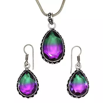Турмалиновый комплект из драгоценных камней, подарок на свадьбу, двухцветный кулон, серьги, кольцо