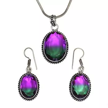 Турмалиновый комплект из драгоценных камней, подарок на свадьбу, двухцветный кулон, серьги, кольцо