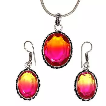 Турмалиновый комплект из драгоценных камней, подарок на свадьбу, двухцветный кулон, серьги, кольцо