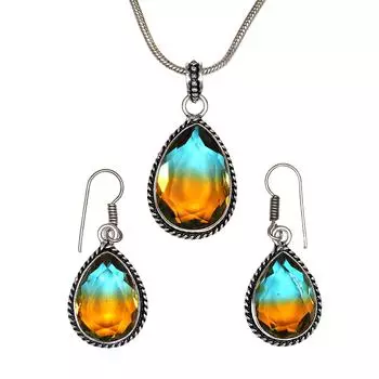 Турмалиновый комплект из драгоценных камней, подарок на свадьбу, двухцветный кулон, серьги, кольцо