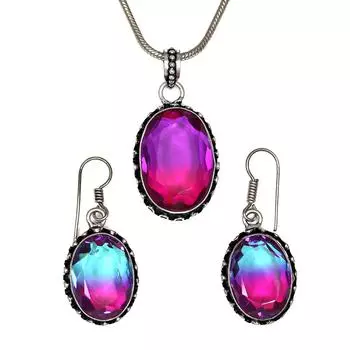 Турмалиновый комплект из драгоценных камней, подарок на свадьбу, двухцветный кулон, серьги, кольцо