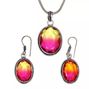 Турмалиновый комплект из драгоценных камней, подарок на свадьбу, двухцветный кулон, серьги, кольцо