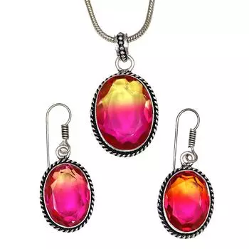 Турмалиновый комплект из драгоценных камней, подарок на свадьбу, двухцветный кулон, серьги, кольцо