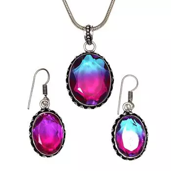 Турмалиновый комплект из драгоценных камней, подарок на свадьбу, двухцветный кулон, серьги, кольцо