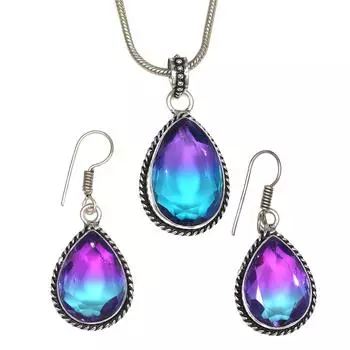 Турмалиновый комплект из драгоценных камней, подарок на свадьбу, двухцветный кулон, серьги, кольцо