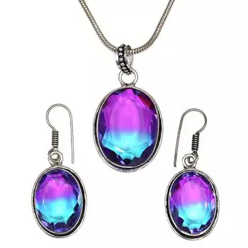 Турмалиновый комплект из драгоценных камней, подарок на свадьбу, двухцветный кулон, серьги, кольцо