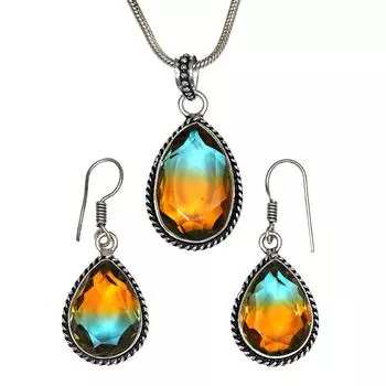 Турмалиновый комплект из драгоценных камней, подарок на свадьбу, двухцветный кулон, серьги, кольцо