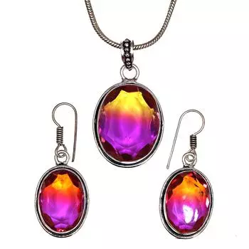 Турмалиновый комплект из драгоценных камней, подарок на свадьбу, двухцветный кулон, серьги, кольцо