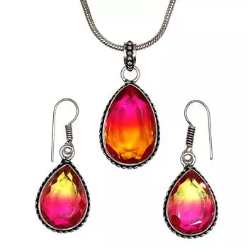 Турмалиновый комплект из драгоценных камней, подарок на свадьбу, двухцветный кулон, серьги, кольцо