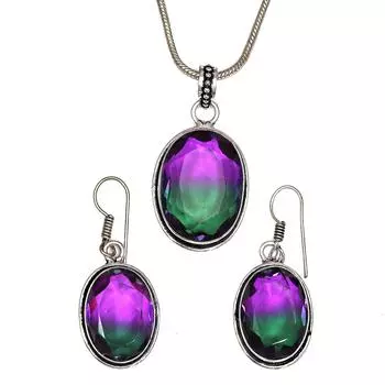 Турмалиновый комплект из драгоценных камней, подарок на свадьбу, двухцветный кулон, серьги, кольцо