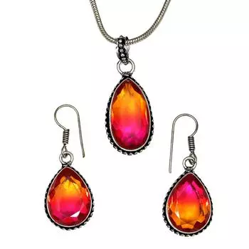 Турмалиновый комплект из драгоценных камней, подарок на свадьбу, двухцветный кулон, серьги, кольцо