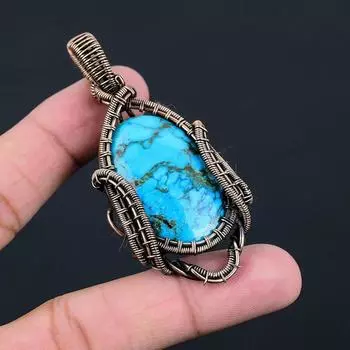 Turquoise Gemstone Pendant Copper Wire Wrapped Pendant Jewelry Turquoise Pendant Handmade Copper Pendant Unique Holiday Gifts For Wife синий