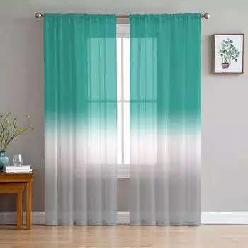 Бирюзовый серый градиент оконная обработка тюль современные прозрачные шторы для кухни гостиной спальни шторы украшения W135 x H114cm