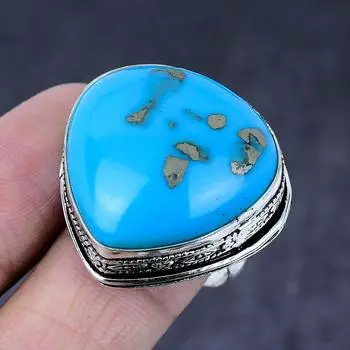 Turquoise In Pyrite Gemstone Handmade 925 Steling Silver Gift Ring Size 9 l7C60